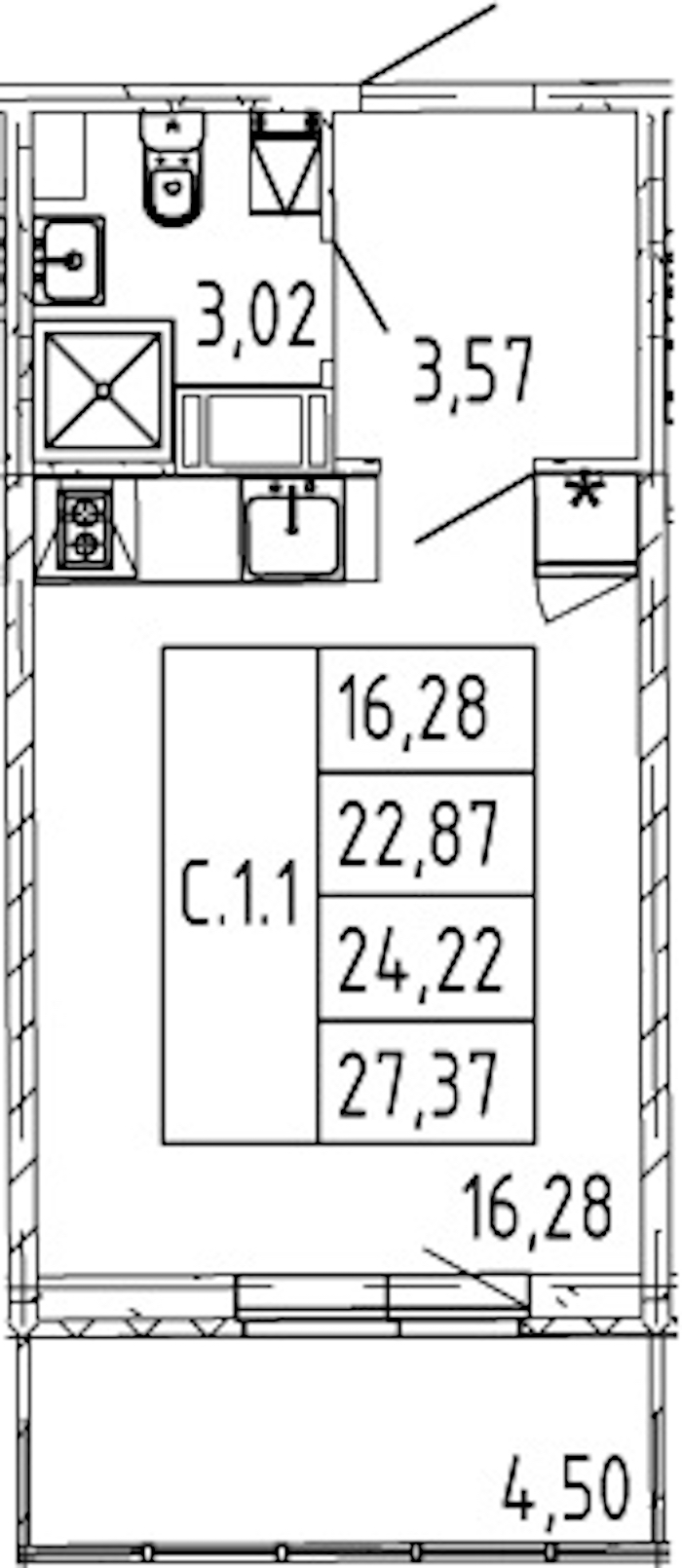 Квартира студия 22.87 м², 3/12 эт., ЖК «Полис ЛАВрики»